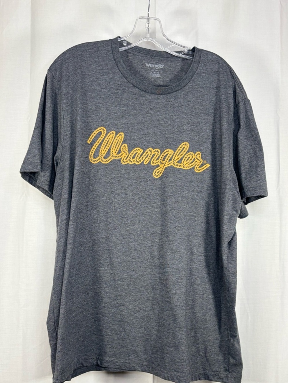 EUC Wrangler Men’s Heather Gray Logo T-Shirt - Yellow Script Size XL